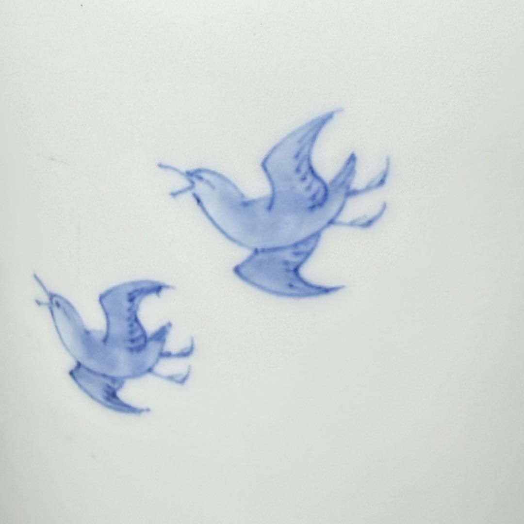 蔵*介様 明治大正期　平戸焼　染付鳥文様水指　共箱　特注蓋付　茶道具　裏千家　表