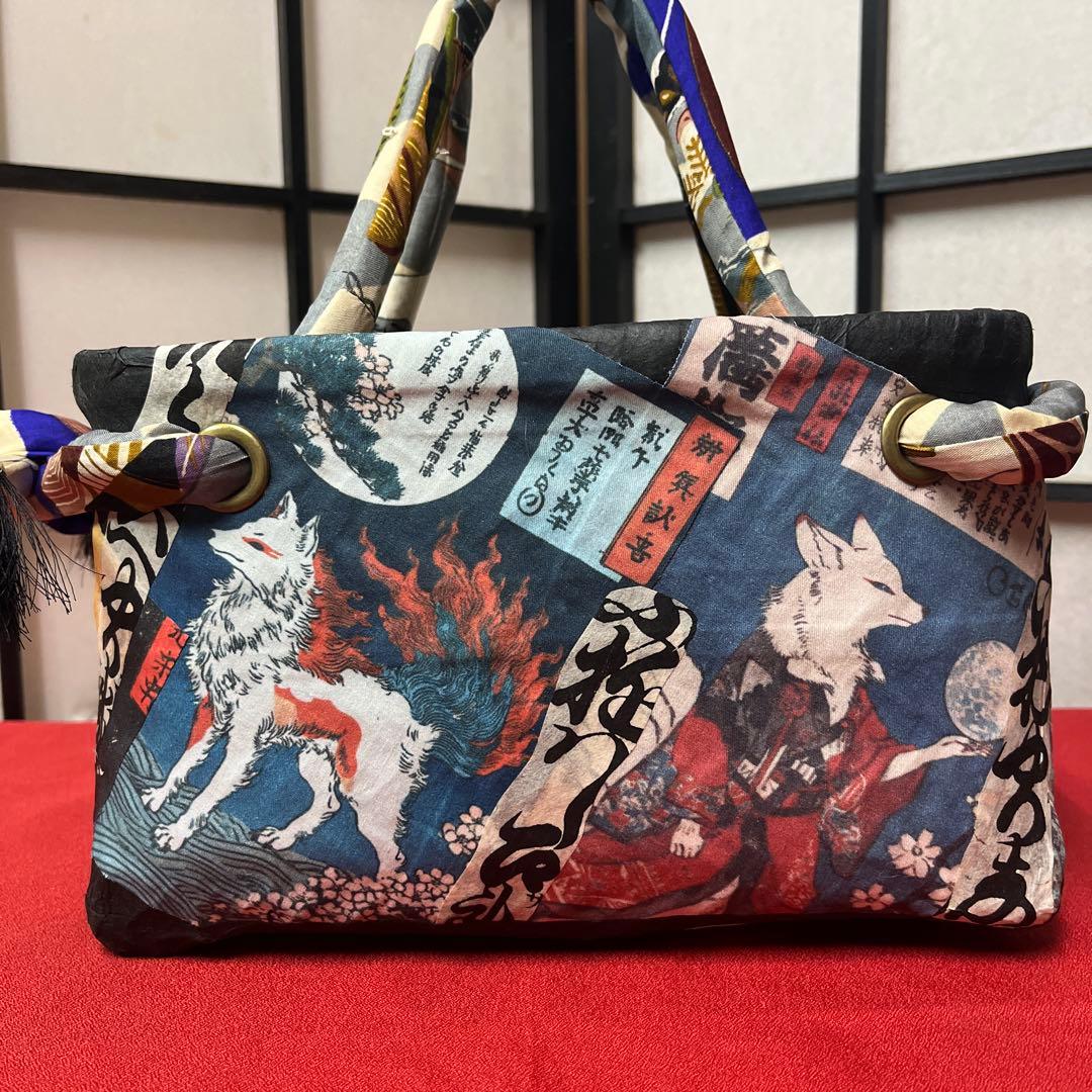 化け狐 妖 九尾 一閑張り バッグ かごバッグ ハンドバッグ 和 動物