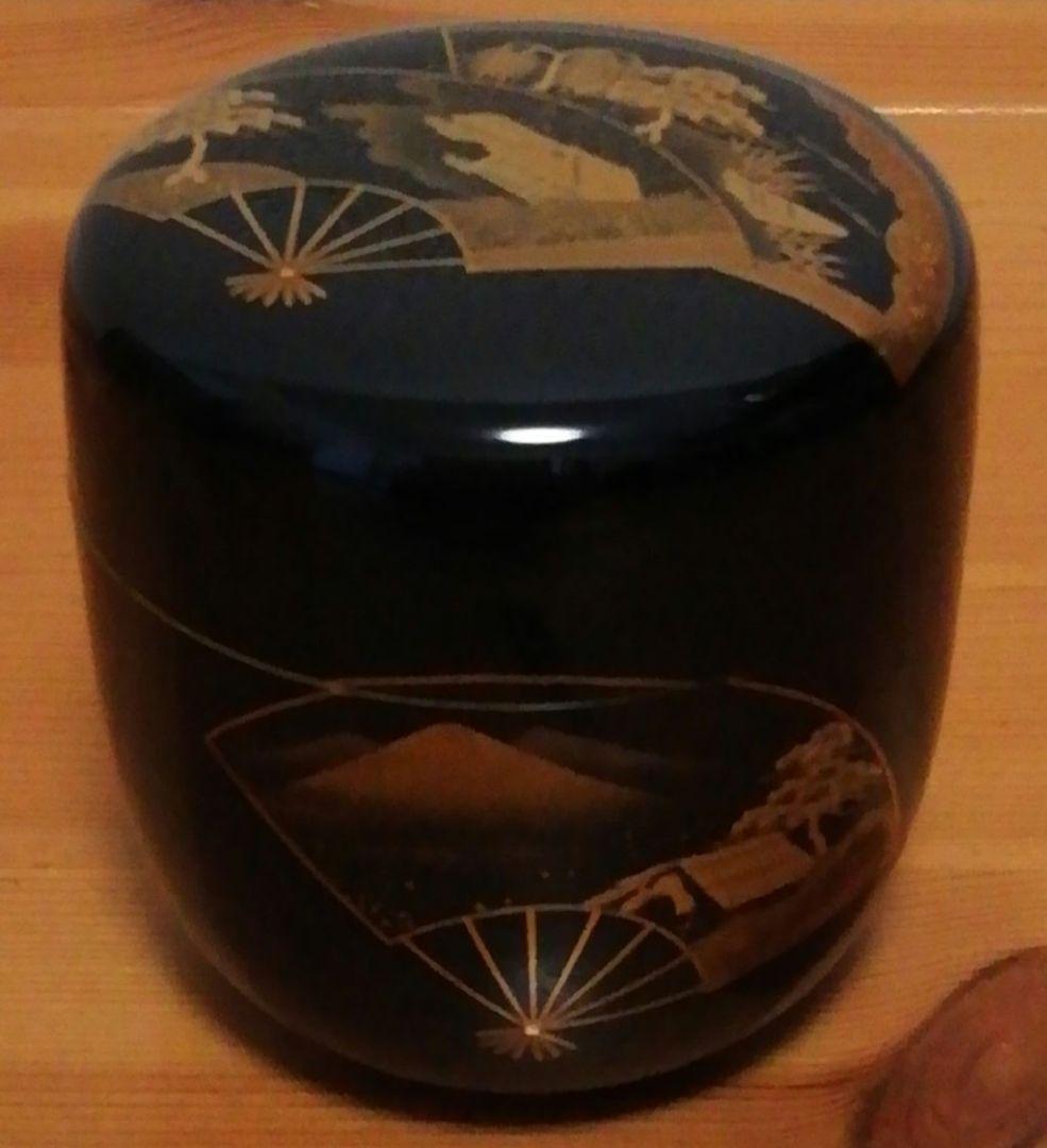 鵬雲斎書付　玉州作　扇　蒔絵　梨地　棗　共箱　茶道具