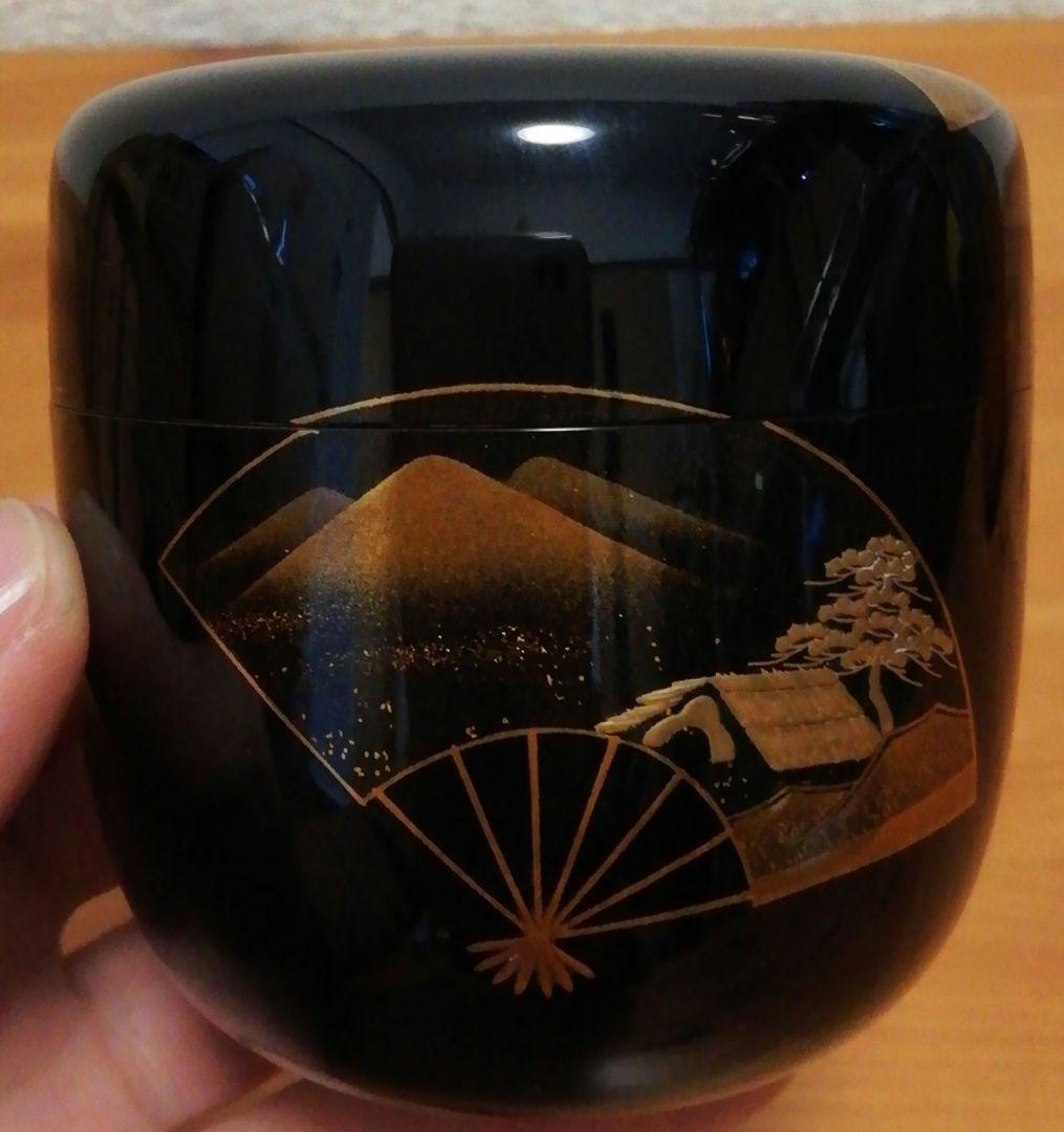 鵬雲斎書付　玉州作　扇　蒔絵　梨地　棗　共箱　茶道具