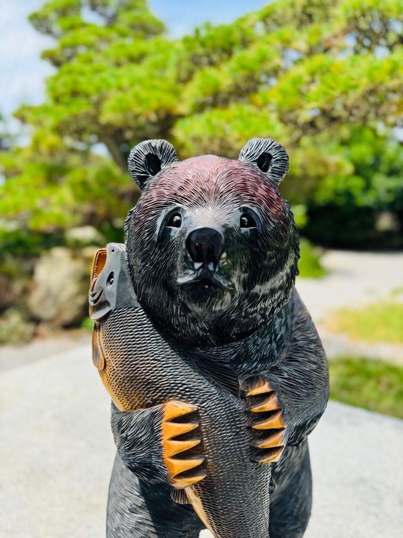 特大サイズ　高さ87cm　臨場感あふれる木彫りの熊(立像、置物、ディスプレイ)