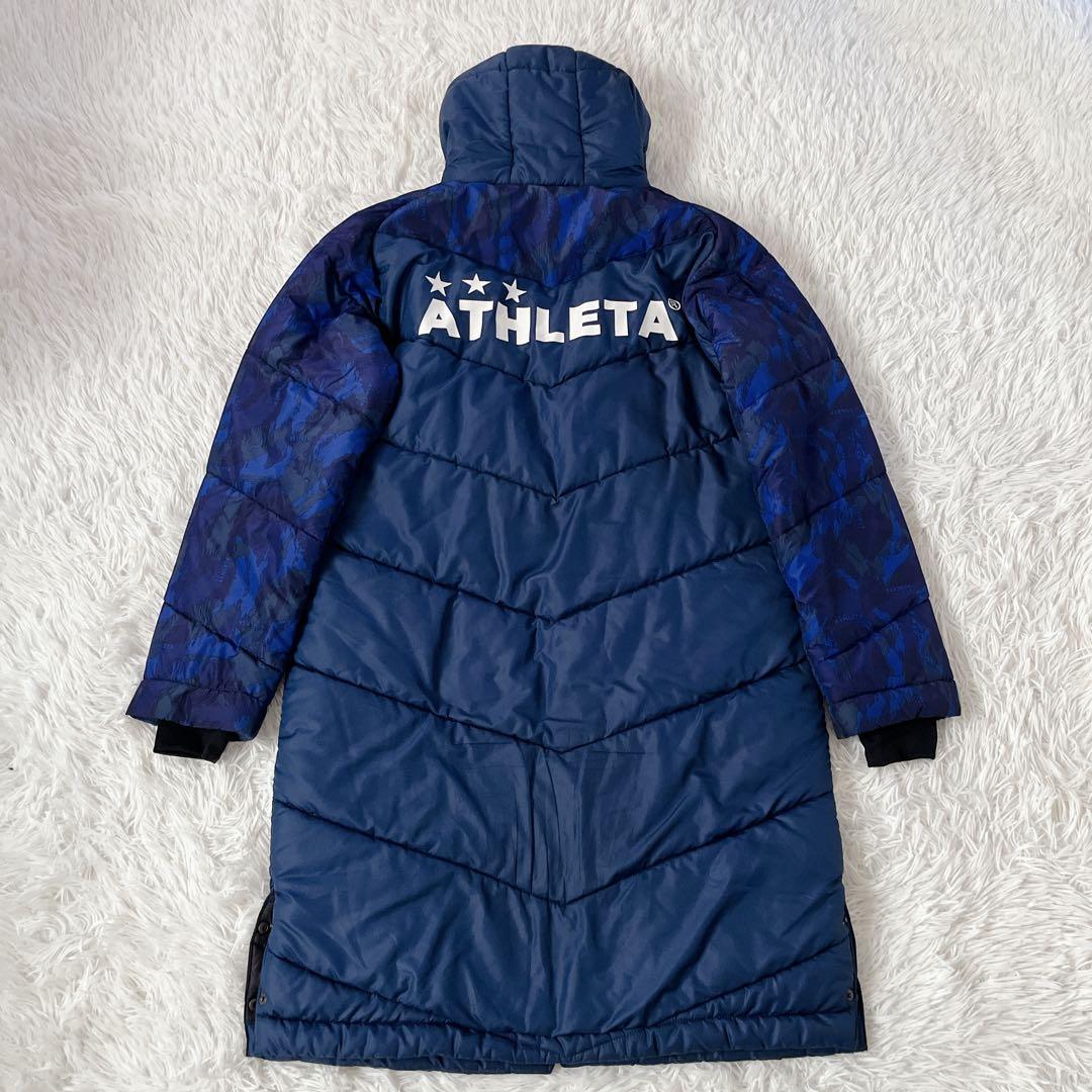 美品✨ATHLETA ベンチコート 迷彩切り替え フード付き 中綿ロングコート