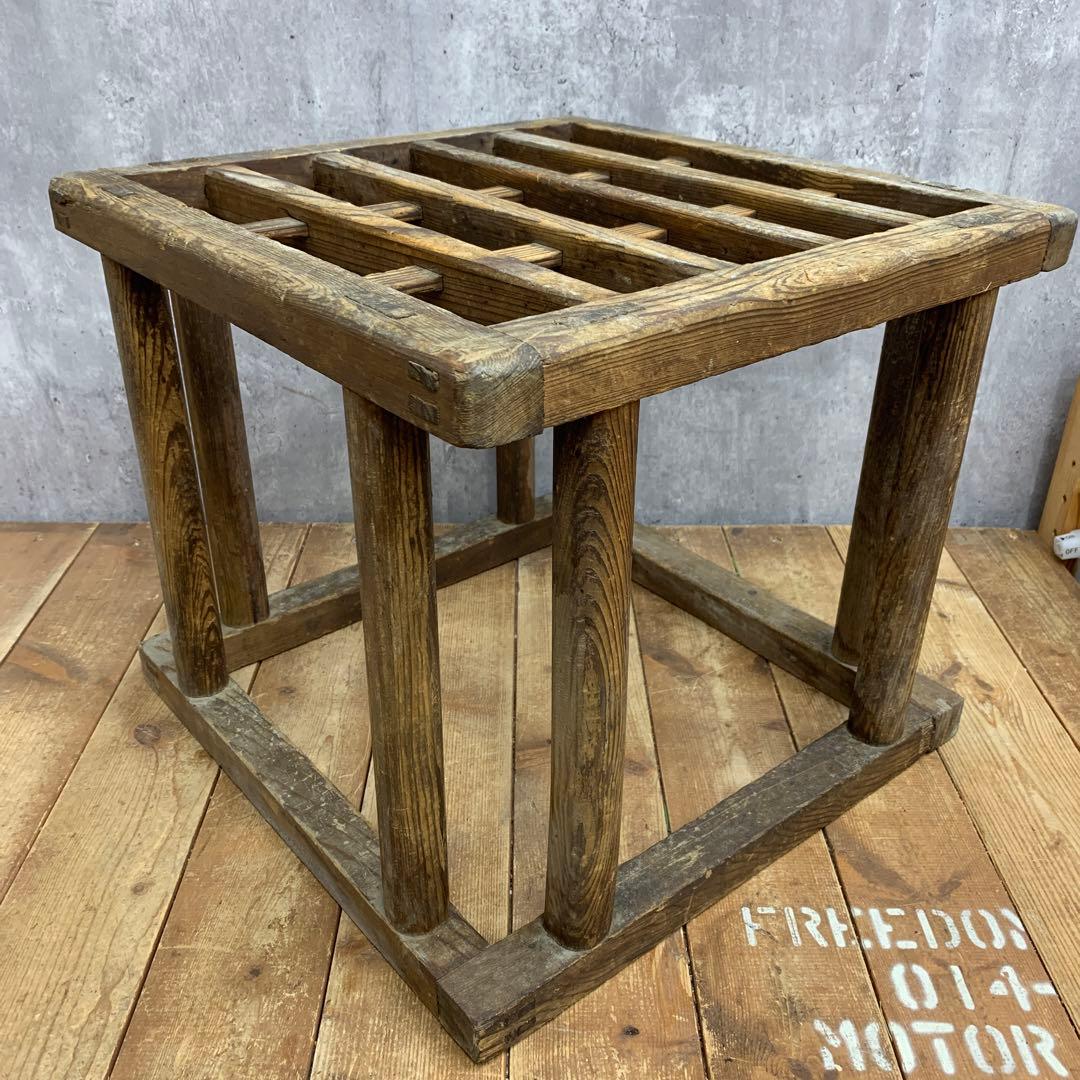A-1 【古道具】ヴィンテージ 木製 櫓コタツ 格子台 花台 天然木 昭和レトロ