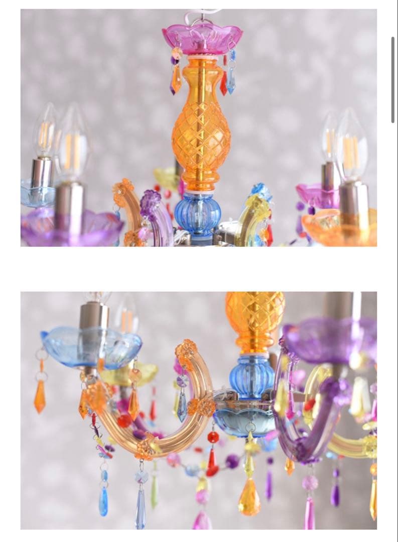 【新品未使用】LEDライト付・多色シャンデリア・5灯