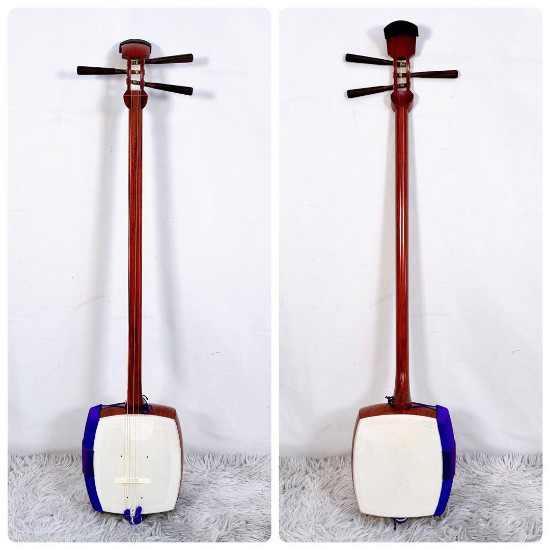 長唄三味線　細棹　花梨　丸打胴　皮破れなし　天神欠けなし　初心者オススメ