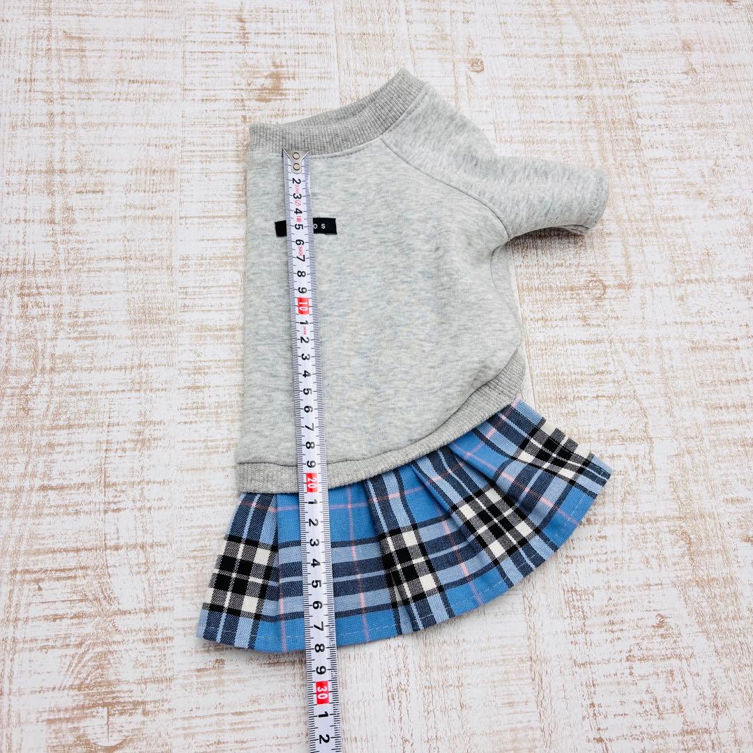 【オーダーページ】犬服　ボンバーヒート薄グレー×ブルーチェック　ツーピース　袖付