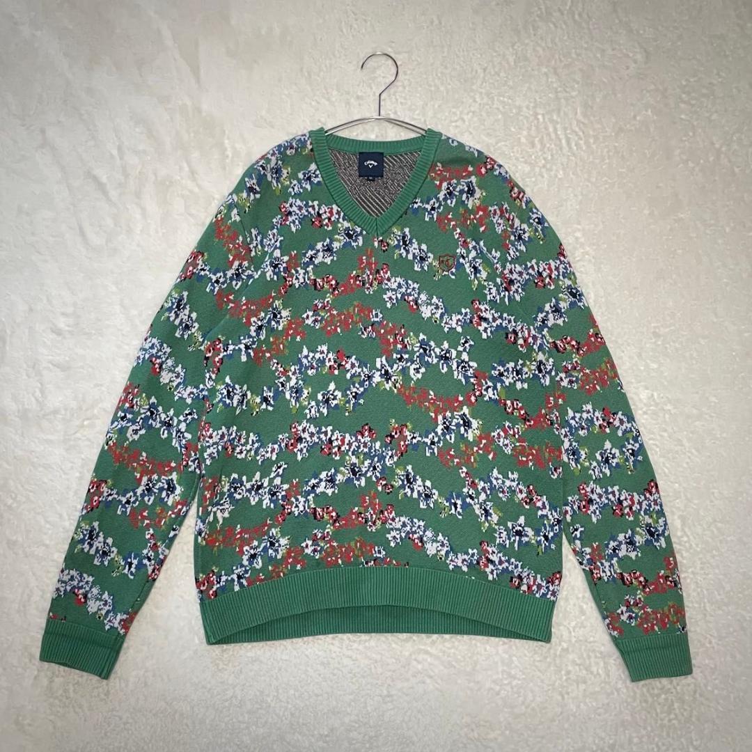 LL:Callaway 2.8万　日本製 総柄ニット 綿 未使用級 花柄 希少