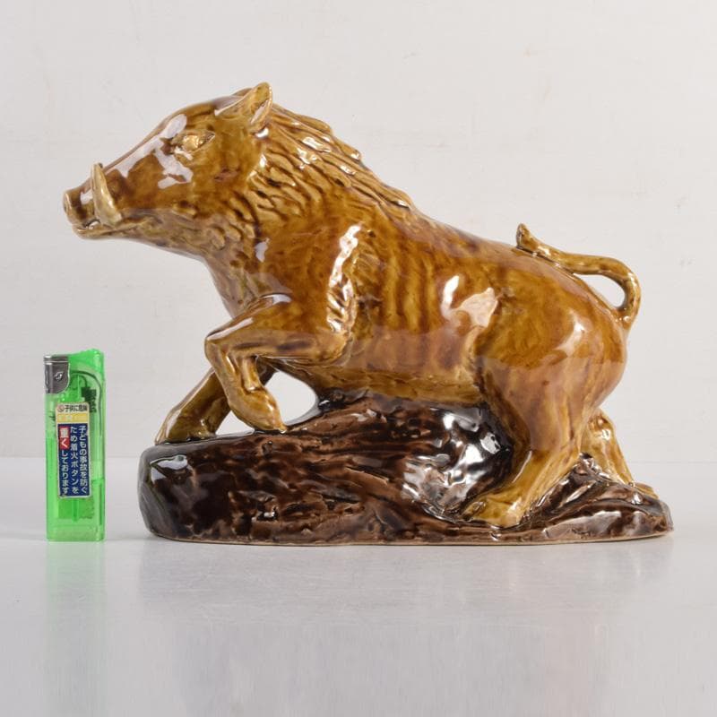 九谷焼　人間国宝　三代徳田八十吉作　猪　干支置物　C　8299