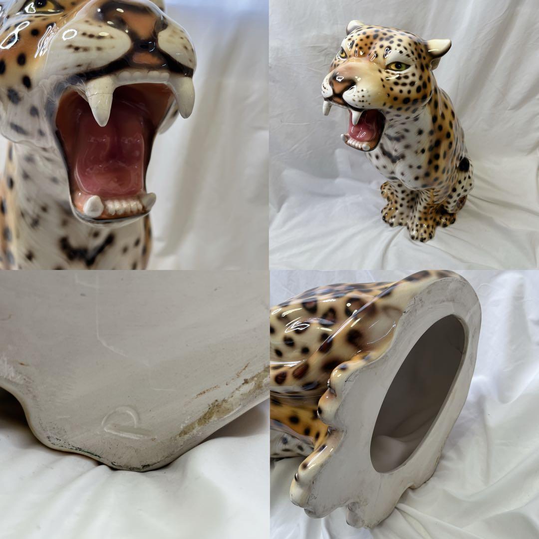 【希少良デザイン】最高級陶器　オブジェ　レオパード　骨董品　美術品　アニマル