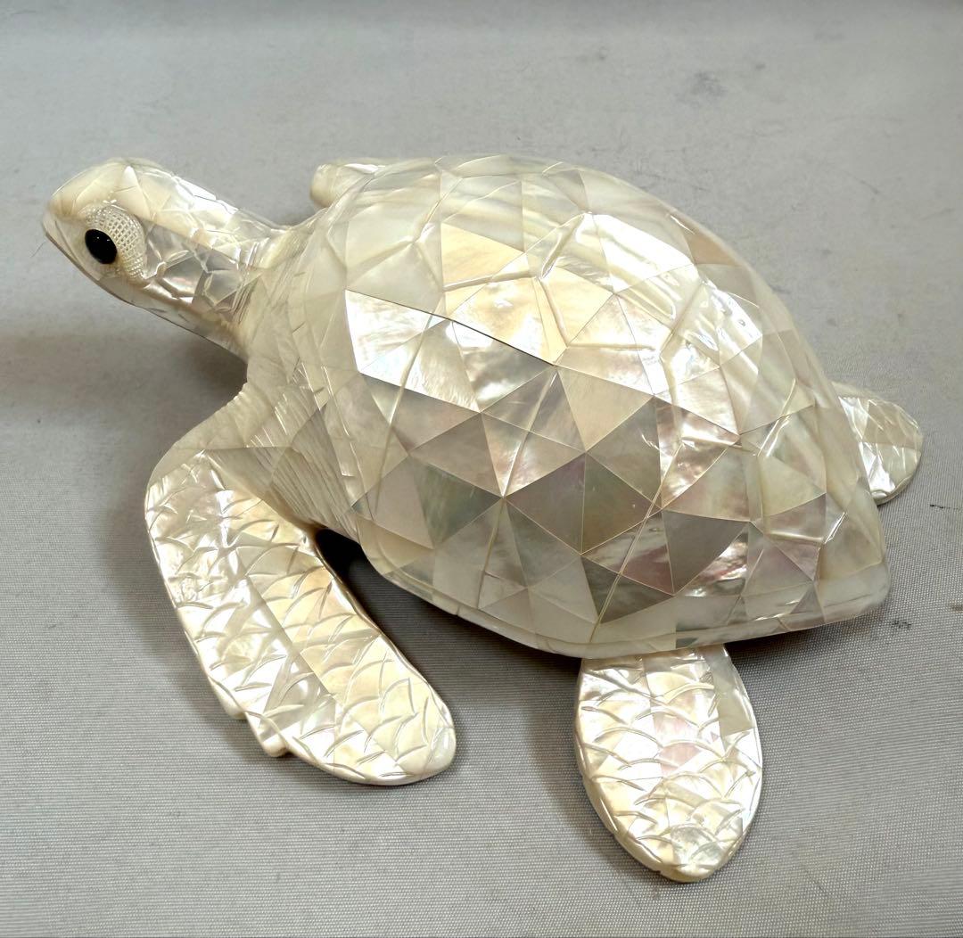 白蝶貝ジェルアート　亀置物　MARUEI保証書