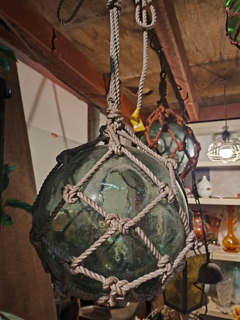 ガラス浮き 網掛けデザイン 直径約30cm レトロ 港町 ガーデニング 当時物