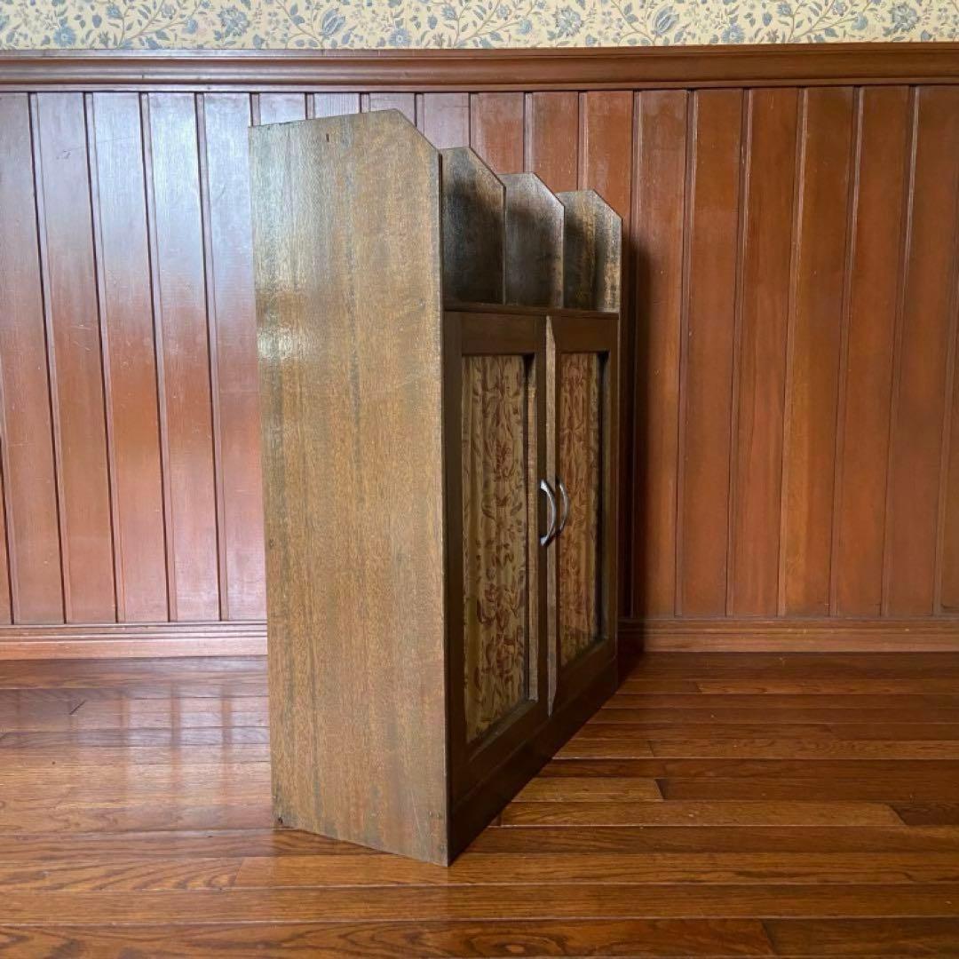 アンティーク家具　本棚付ガラス戸棚　昭和レトロ　本棚　収納棚