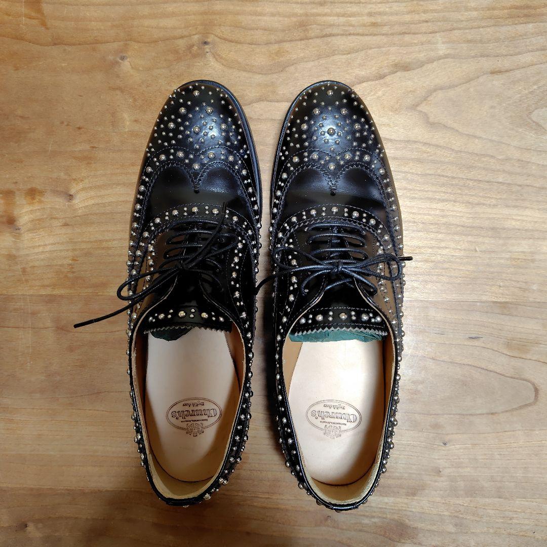 お値下げ致しました。チャーチ スタッズ付き黒レースアップ革靴36
