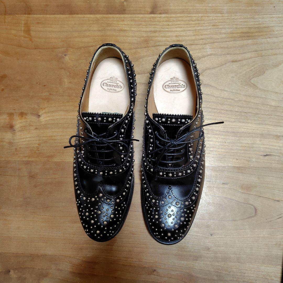 お値下げ致しました。チャーチ スタッズ付き黒レースアップ革靴36