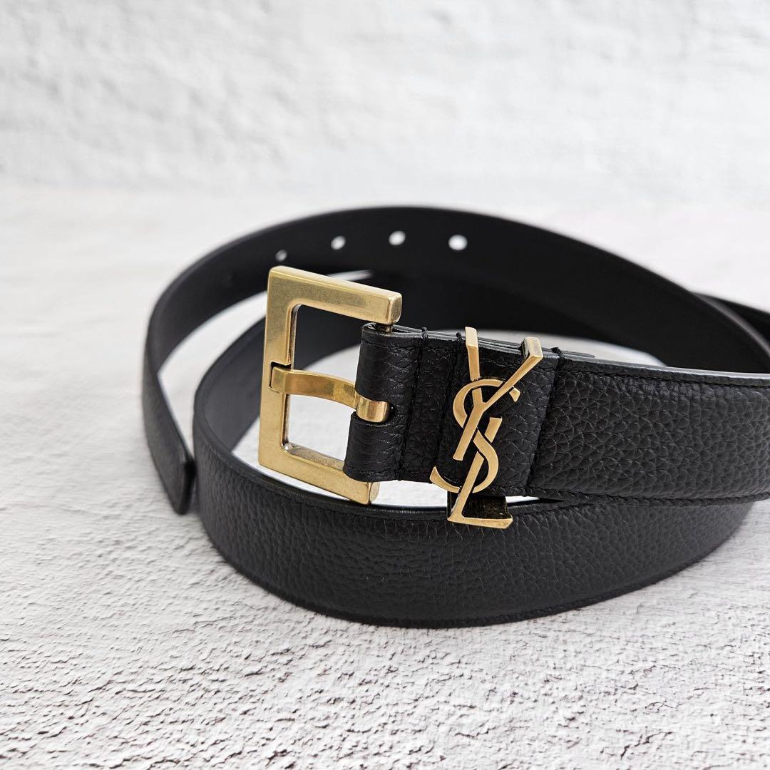 YSL ゴールドバックル 黒レザー ベルト　カサンドラ