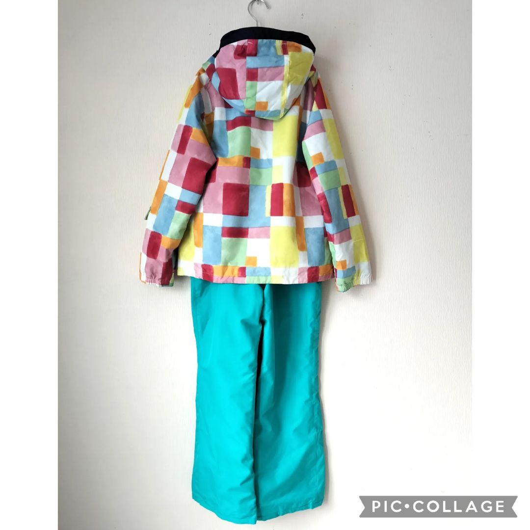 美品☆Phenixスキーウェア女の子150 140 上下 パステルブロック×水色