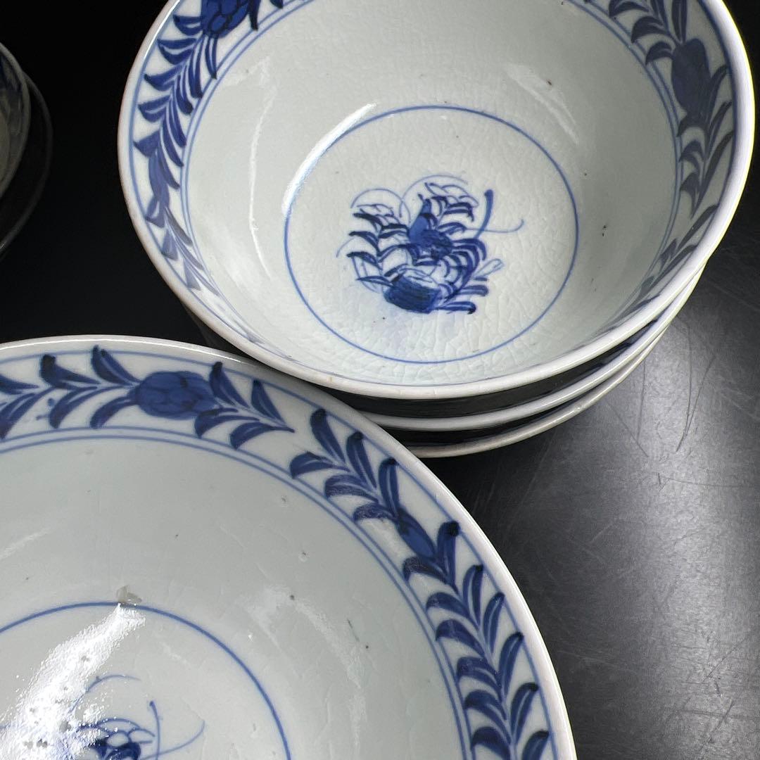 江戸中期　古伊万里染付芙蓉手蓋茶碗　14客と身1点　木箱　東Y8-0116☆2F