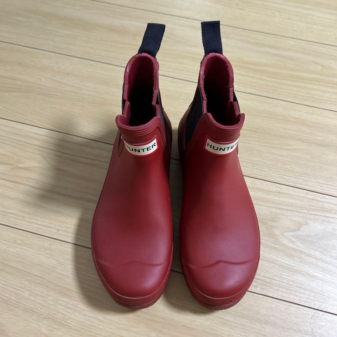 HUNTER 長靴 レインブーツ チェルシーサイドゴアショートブーツ レッド