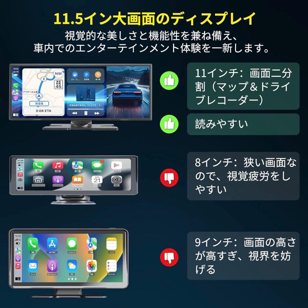ディスプレイオーディオ 11.5インチ ポータブル ドライブレコーダー