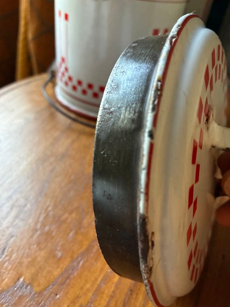 フランス　アンティーク　ホーロー　ストッカー　キャニスター　ダミエ　市松　レア