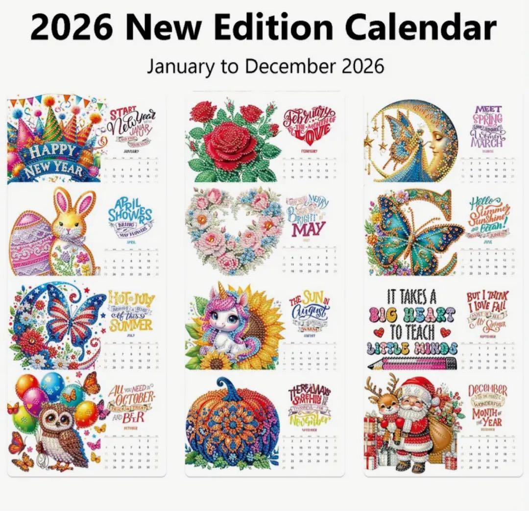 ダイヤモンドアート 2026 卓上カレンダー 毎月楽しみ！クリスタルビーズ