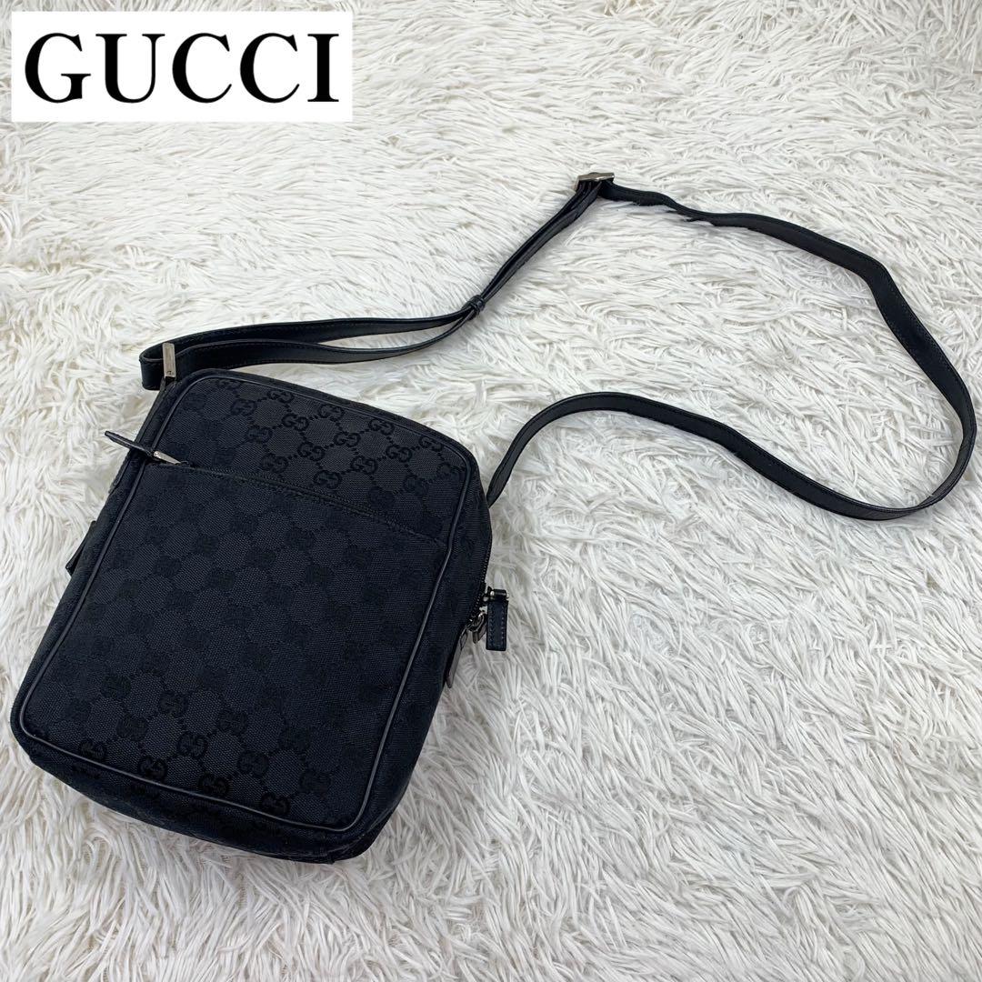 【✨極美品✨】グッチ ショルダーバッグ GGキャンバス レザー ブラック