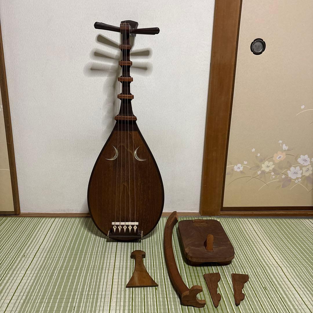 筑前琵琶　五弦　五柱　琵琶　楽器　希少　琵琶立て　弦楽器　琵琶台　民族楽器　5弦
