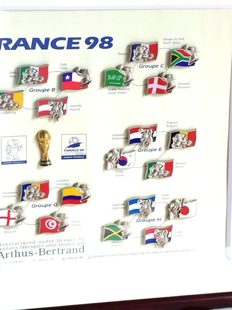 フランスワールドカップサッカー'98 32ヵ国 ピンバッジ 額入り「希少」