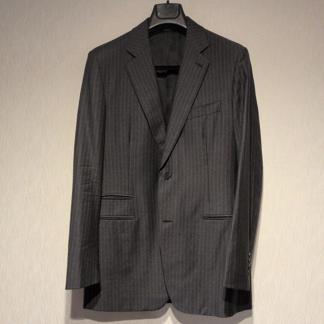 HERMES イタリア製 ダークグレー ストライプ ビジネスジャケット