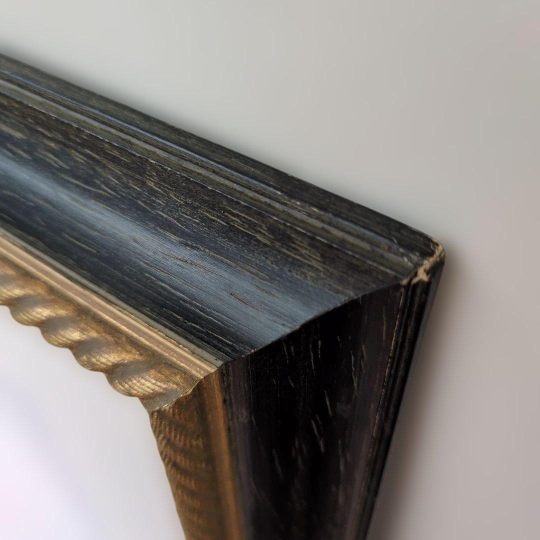 木製額縁 F30号 木製黒金ロープ模様 アクリル板・マット付