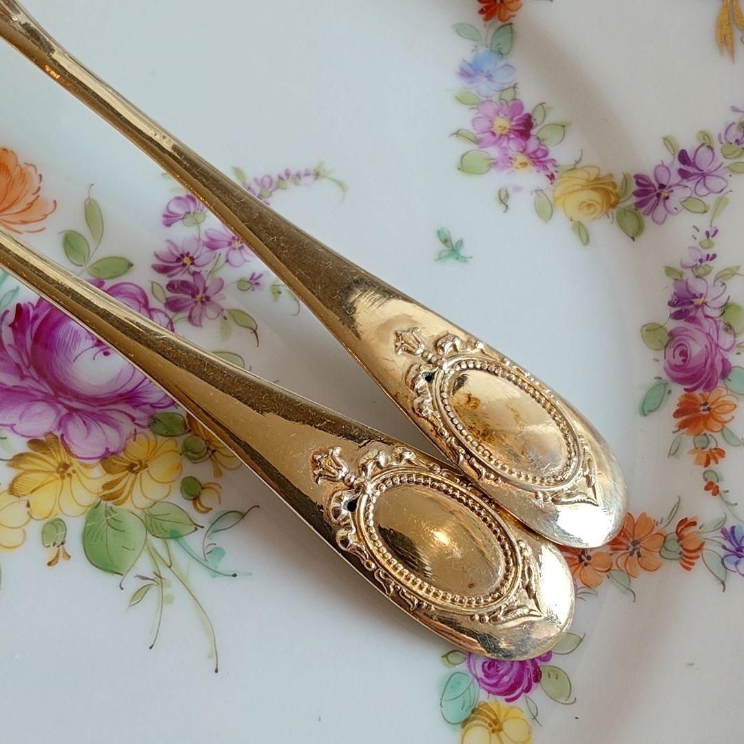 スプーン 2本セット　フランス　純銀製　シルバー800 純金鍍金