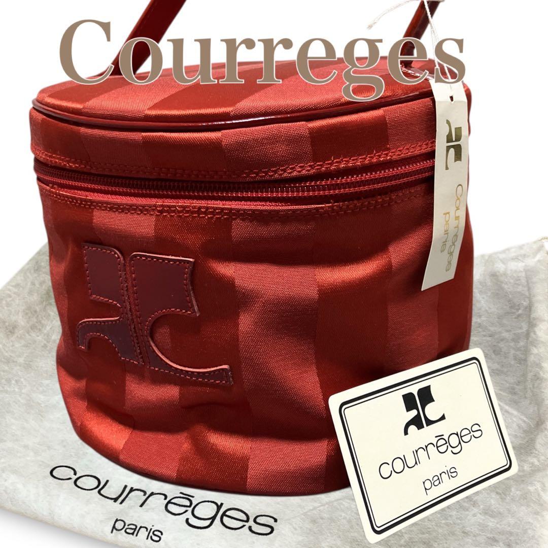 クレージュ 未使用品 フランス製 ビッグロゴ ストライプ バニティバッグ レッド