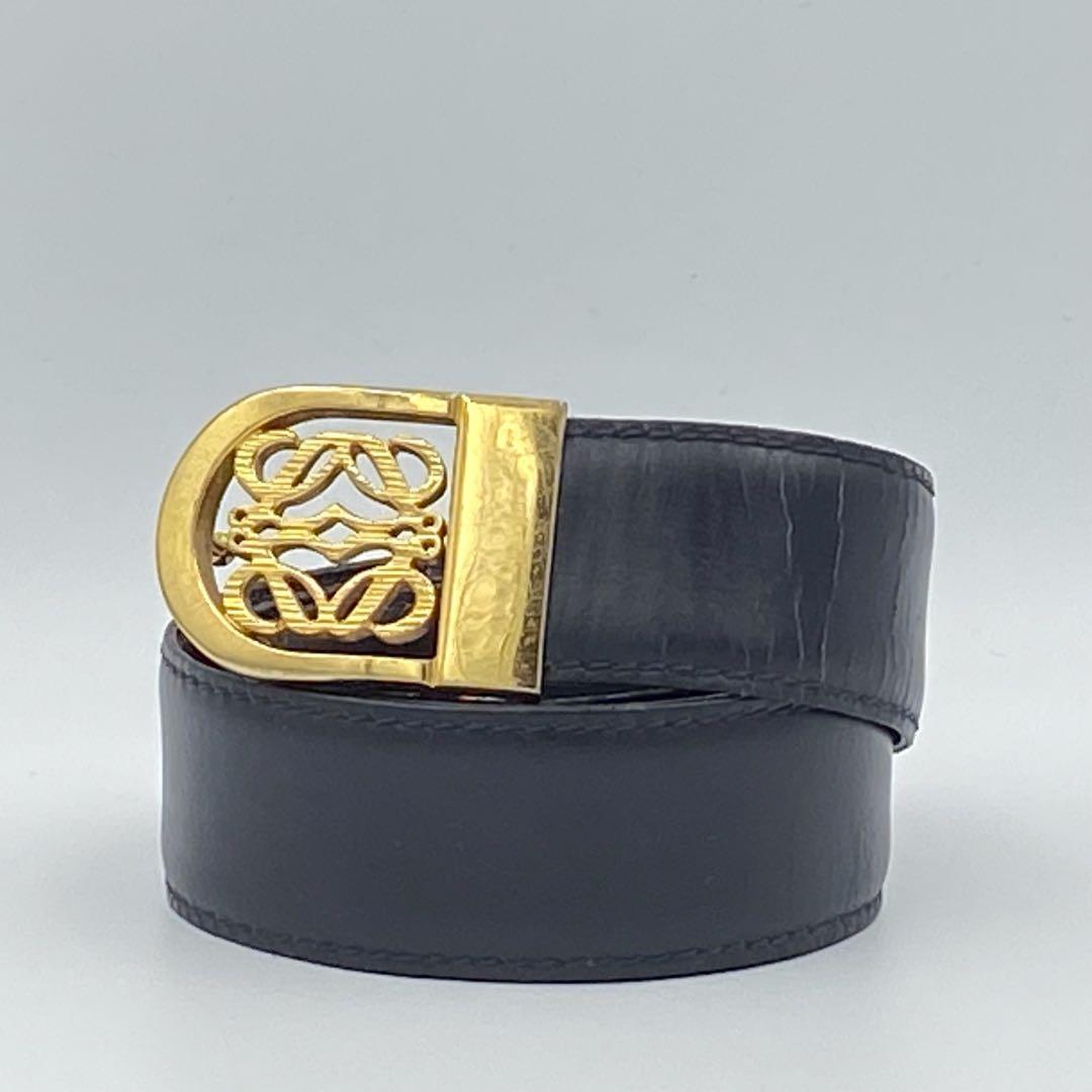 ✨希少✨ロエベ　ベルト　アナグラム　レディース　レザー　ダークネイビー