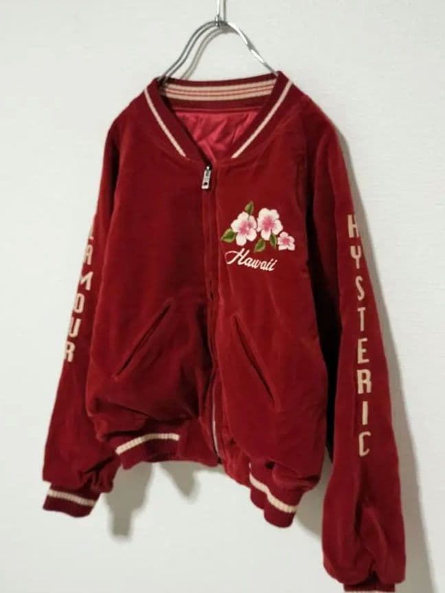 ヒステリックグラマー ベロア リバーシブルスカジャン リネン混 日本製 刺繍 M