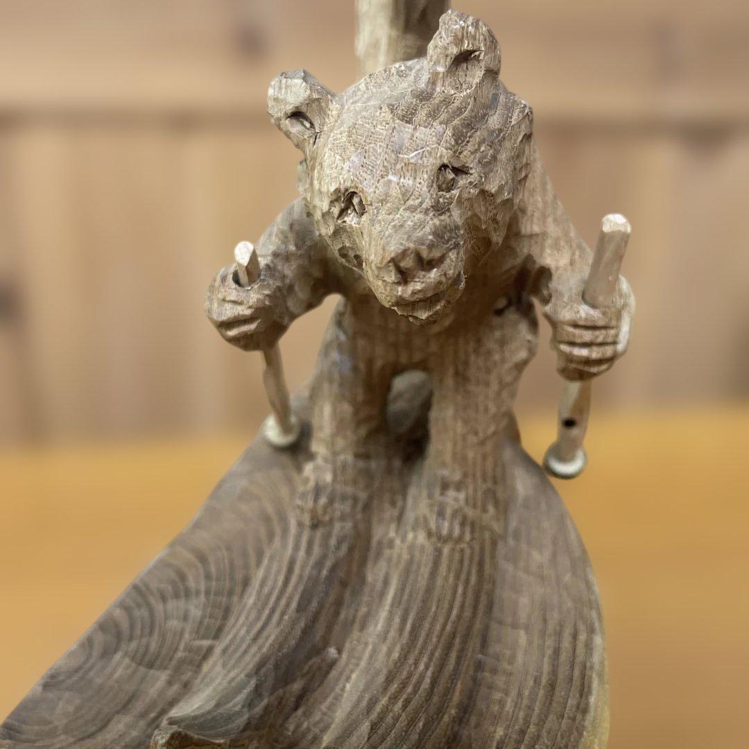 レア！　中川貞司　スキー熊　クマの彫刻 約20cm高