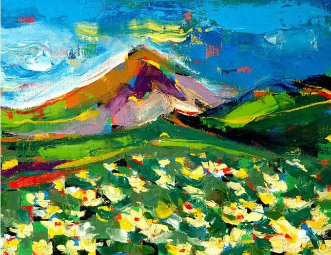 油絵 菅家令子 絵 絵画 インテリア F4-081011 風景 山 高原の花