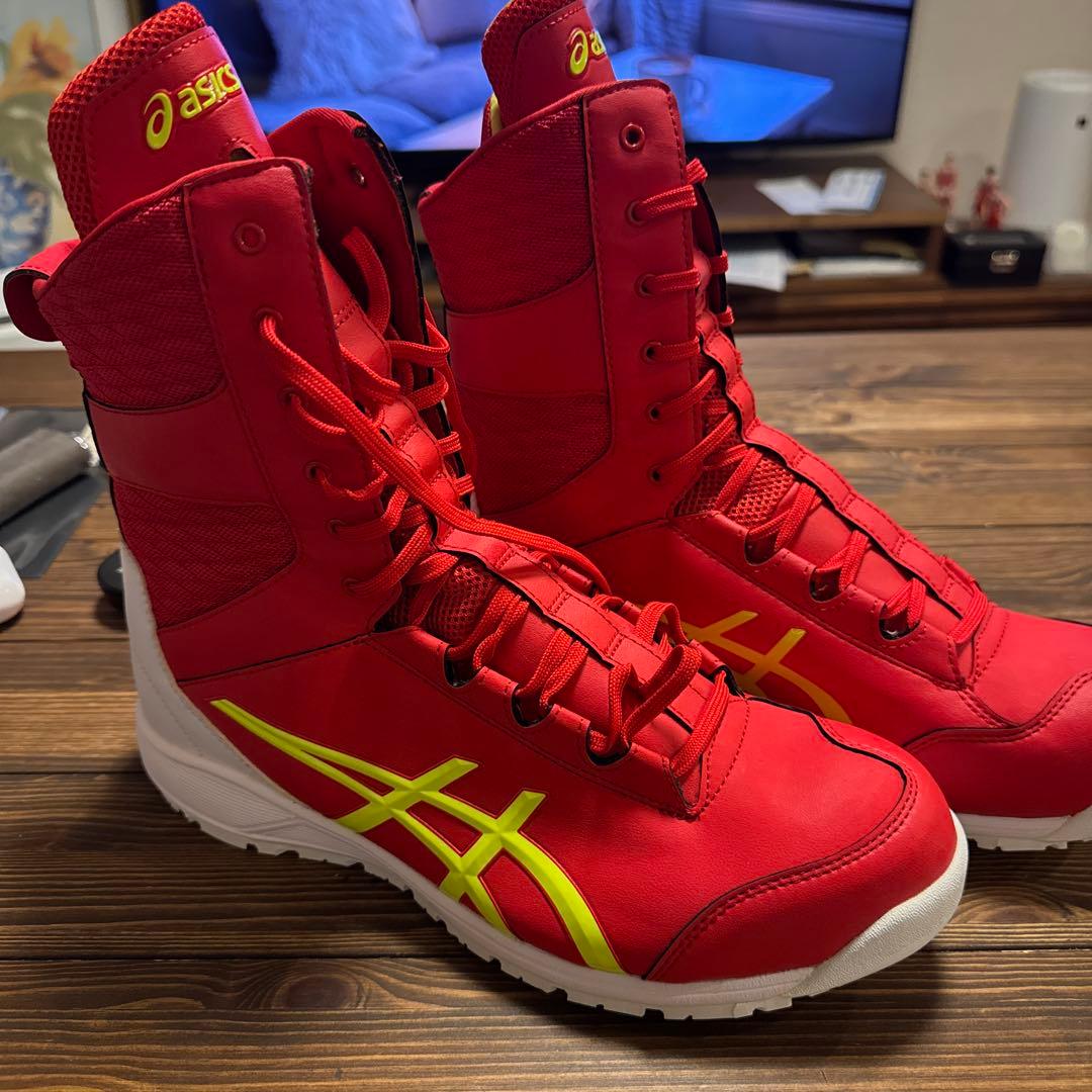 アシックス 赤 ハイカット安全靴