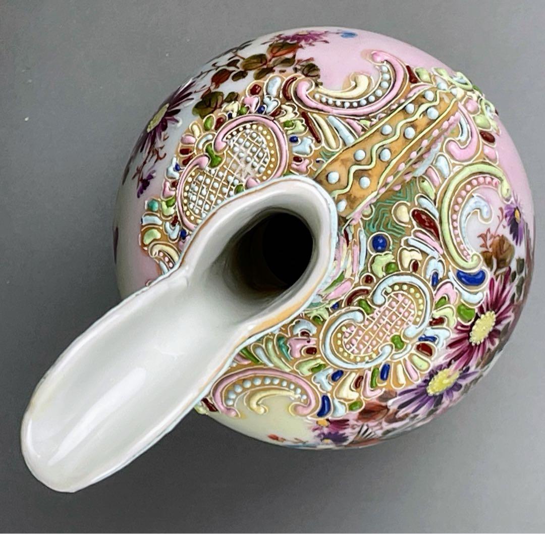 【希少】オールドニッポン 雀図花紋 一陳盛り エナメル 花瓶 ピッチャー 水差し