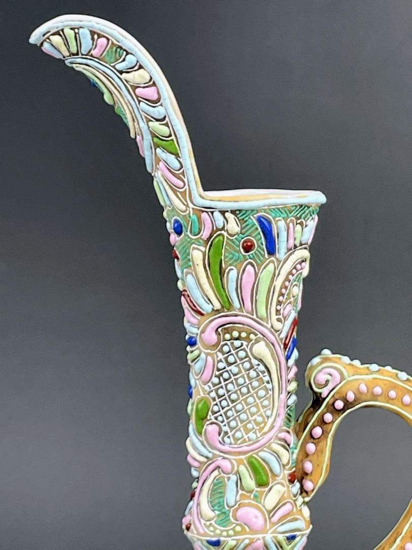 【希少】オールドニッポン 雀図花紋 一陳盛り エナメル 花瓶 ピッチャー 水差し