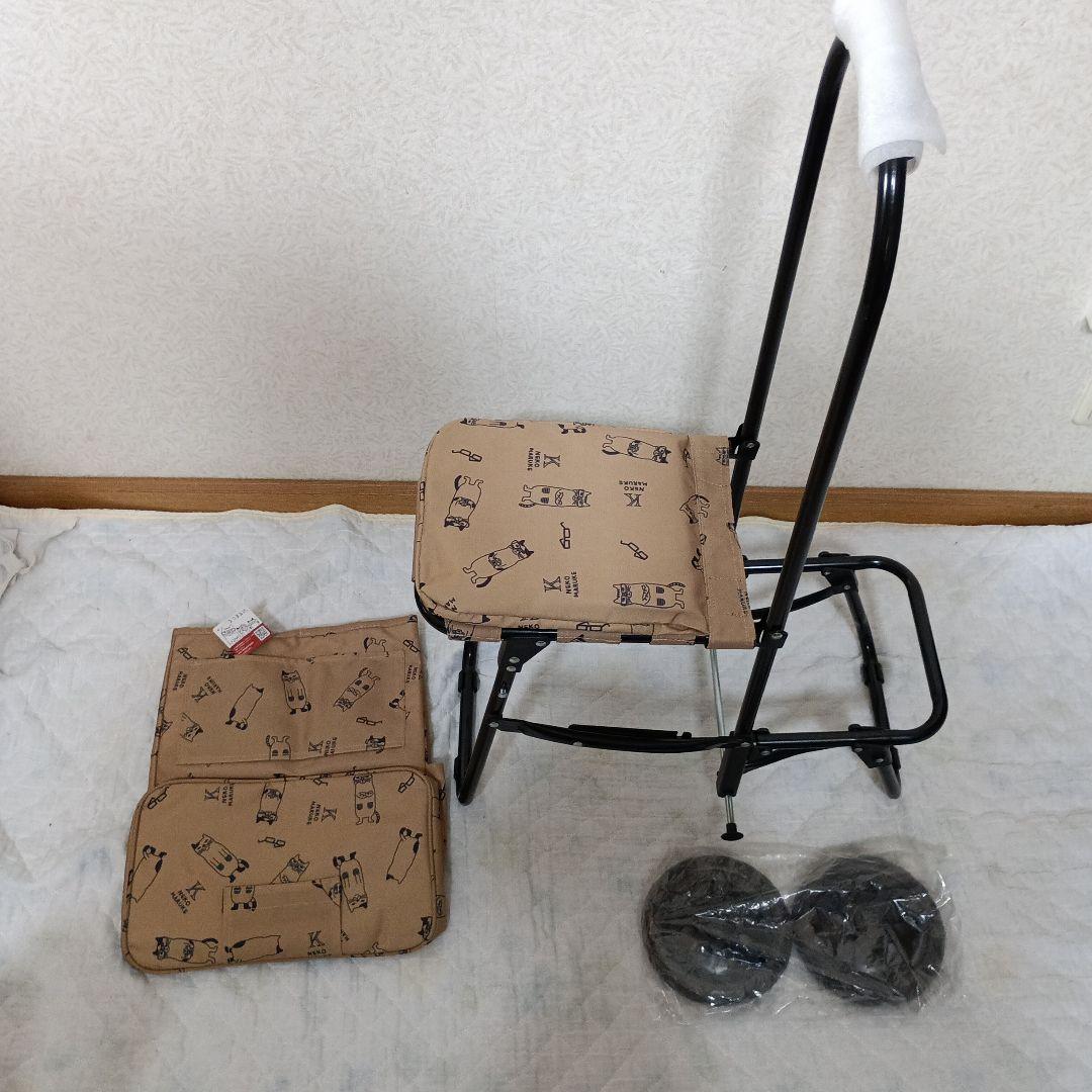 猫柄　椅子付きショッピングカート