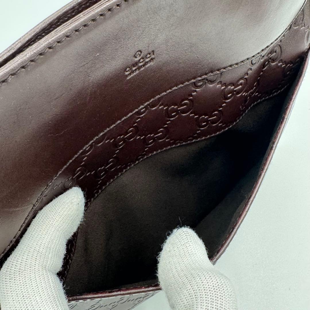 GUCCI グッチ シマ レザー ショルダーバッグ サコッシュ 斜めがけ 濃茶