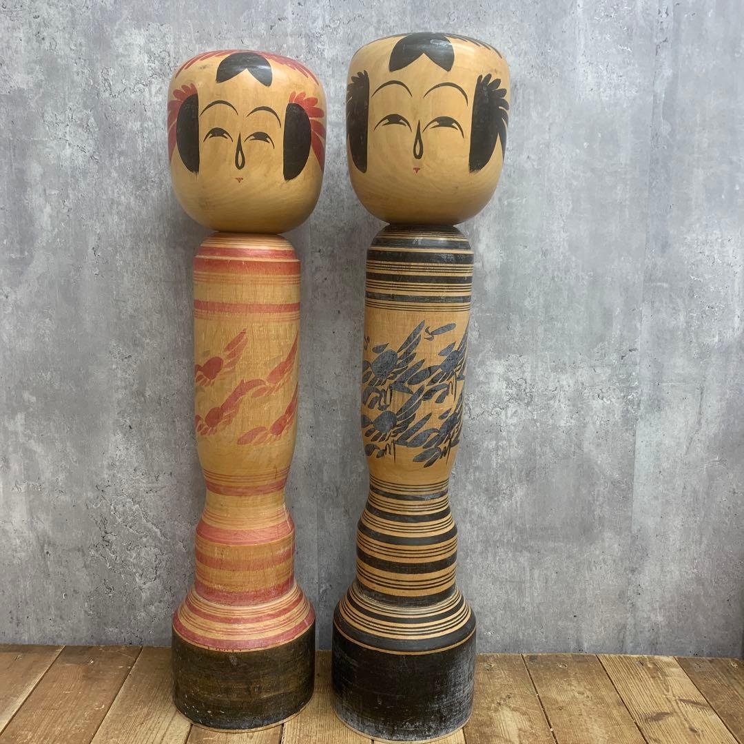 3F 【名工 平賀謙一 作】作並こけし 2体セット 伝統工芸品 サイン入り