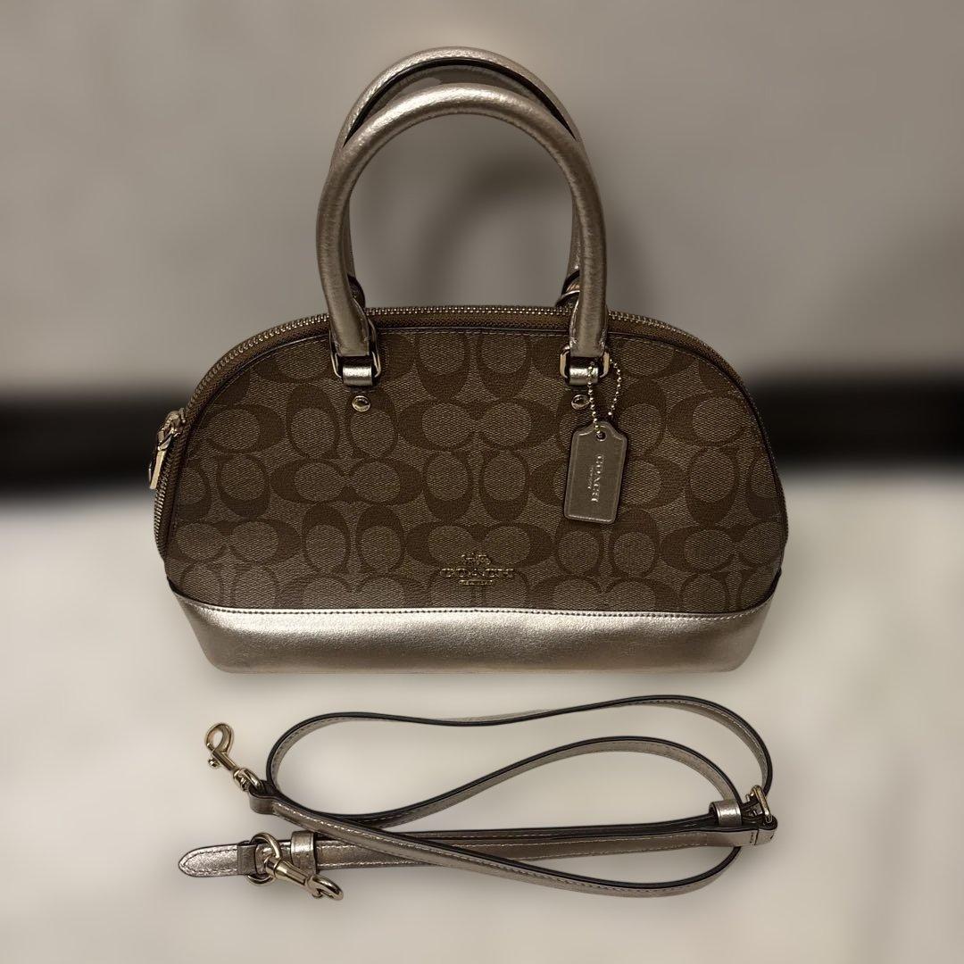 コーチ ハンドバッグ ブラウン シルバー ショルダー付き