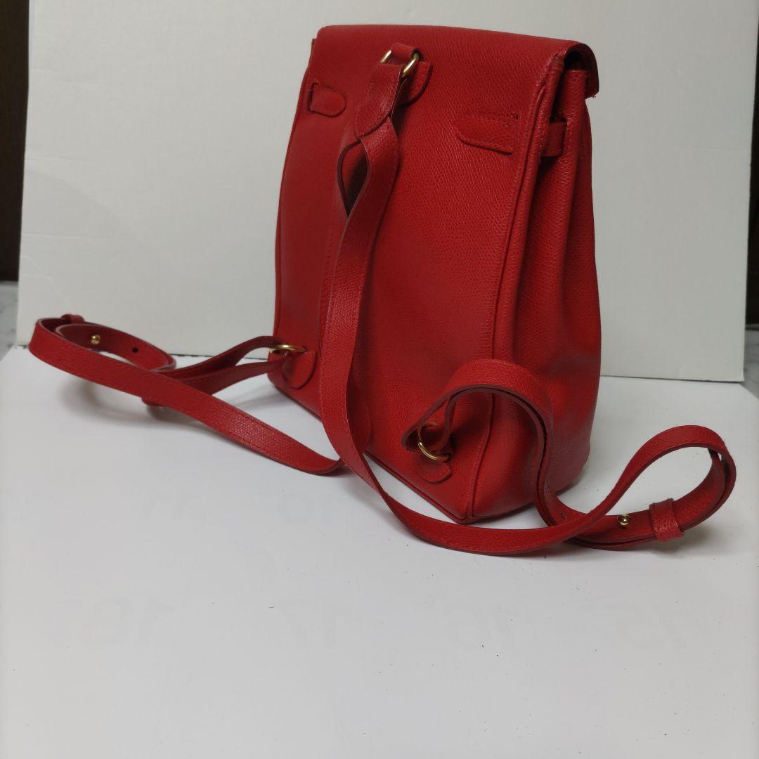 レザー レッド リュックバッグ ゴールド金具