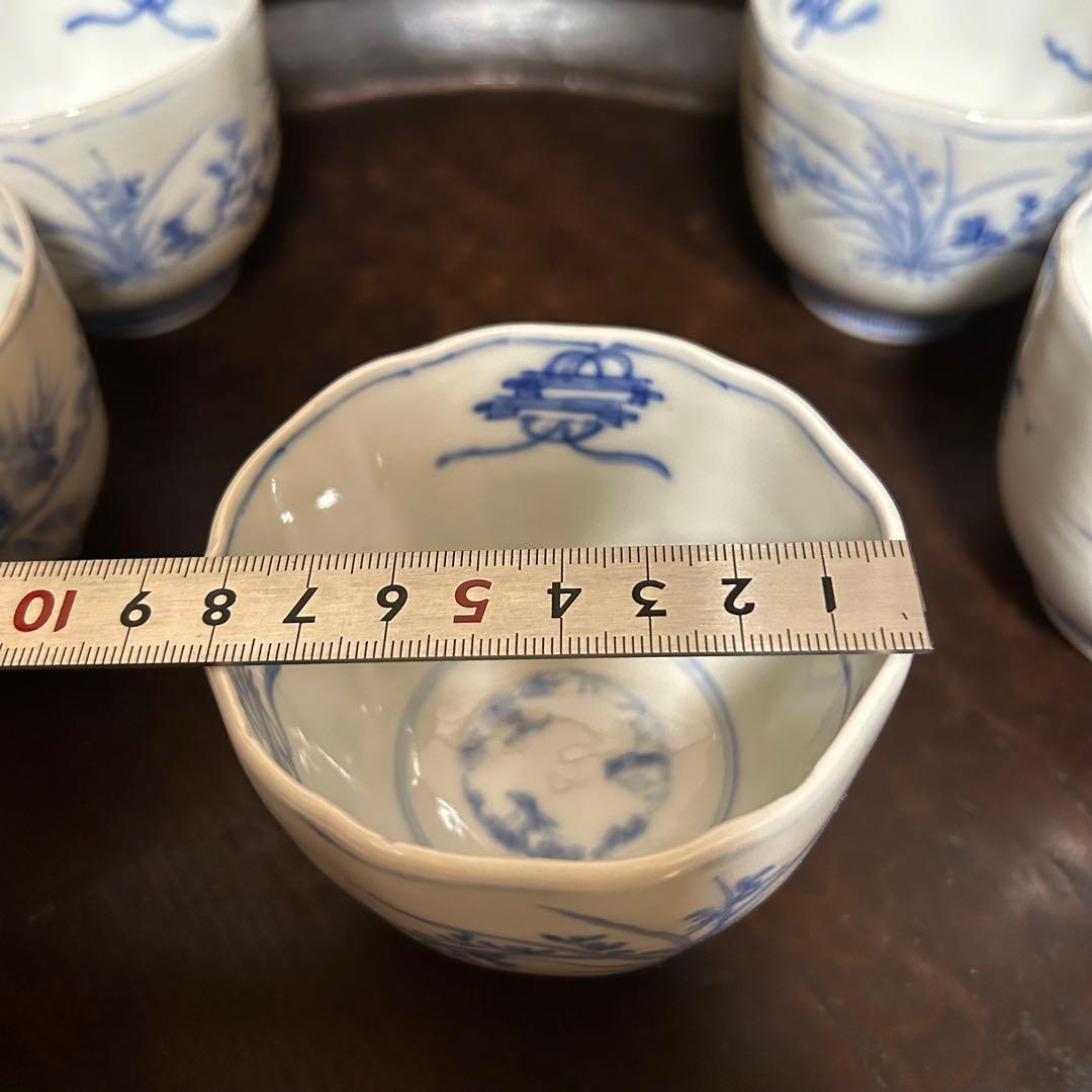 江戸期　上手古伊万里　「草花梅図猪口　五客揃」無傷　本物保証