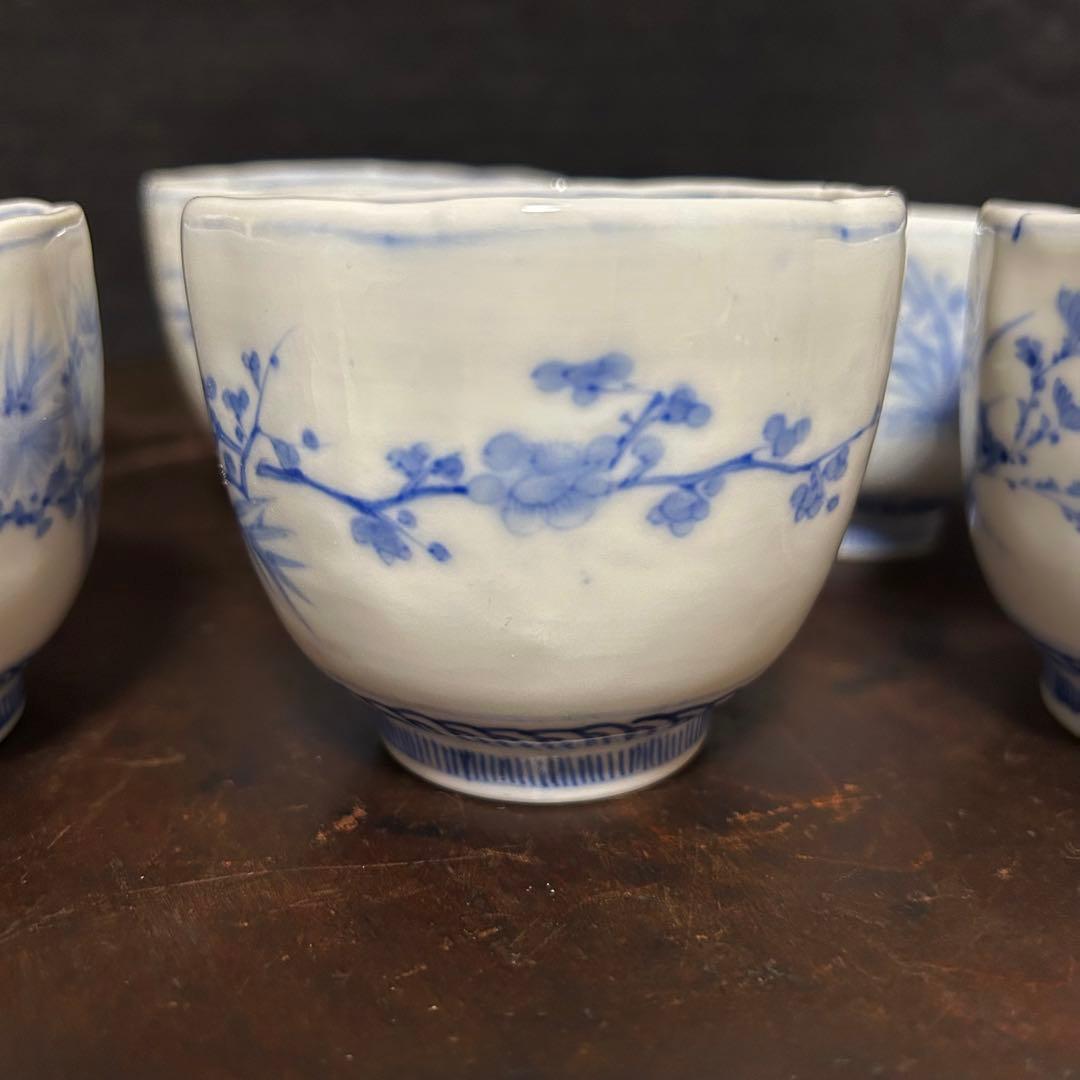 江戸期　上手古伊万里　「草花梅図猪口　五客揃」無傷　本物保証