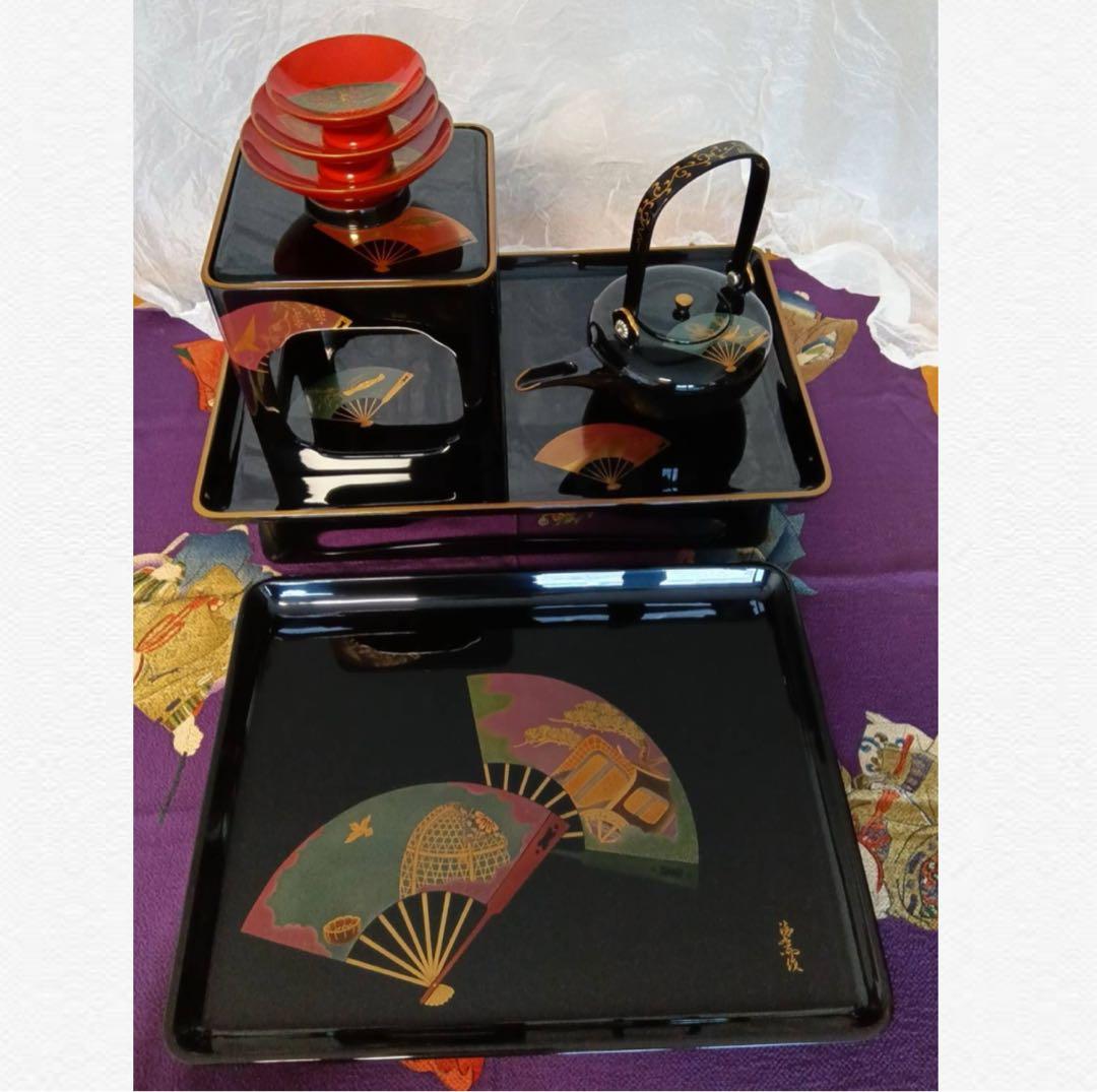 輪島塗　高級　漆器　扇面 ●屠蘇器　セット ●源氏香蒔絵　雪斉型お盆