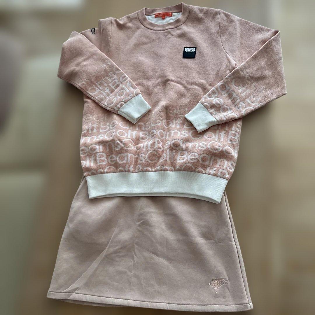 値下　BeamsGolf ピンク 防風ニット　スカートセット　L サイズ　美品