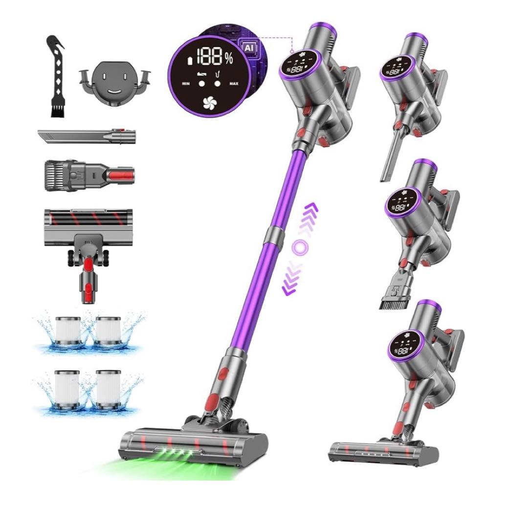 新品 コードレス掃除機 80KPa超強力吸引 60分稼働 自立式 静音