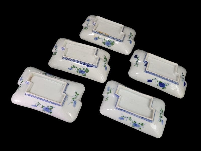 古伊万里　染錦　梅に菊　松に短冊の図　変形長皿　５客　B048AS-CWx